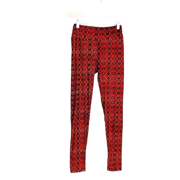 LuLaRoe One Size Buttery Soft Leggings Orange Geometric Pattern Casual NEW - Picture 7 of 12